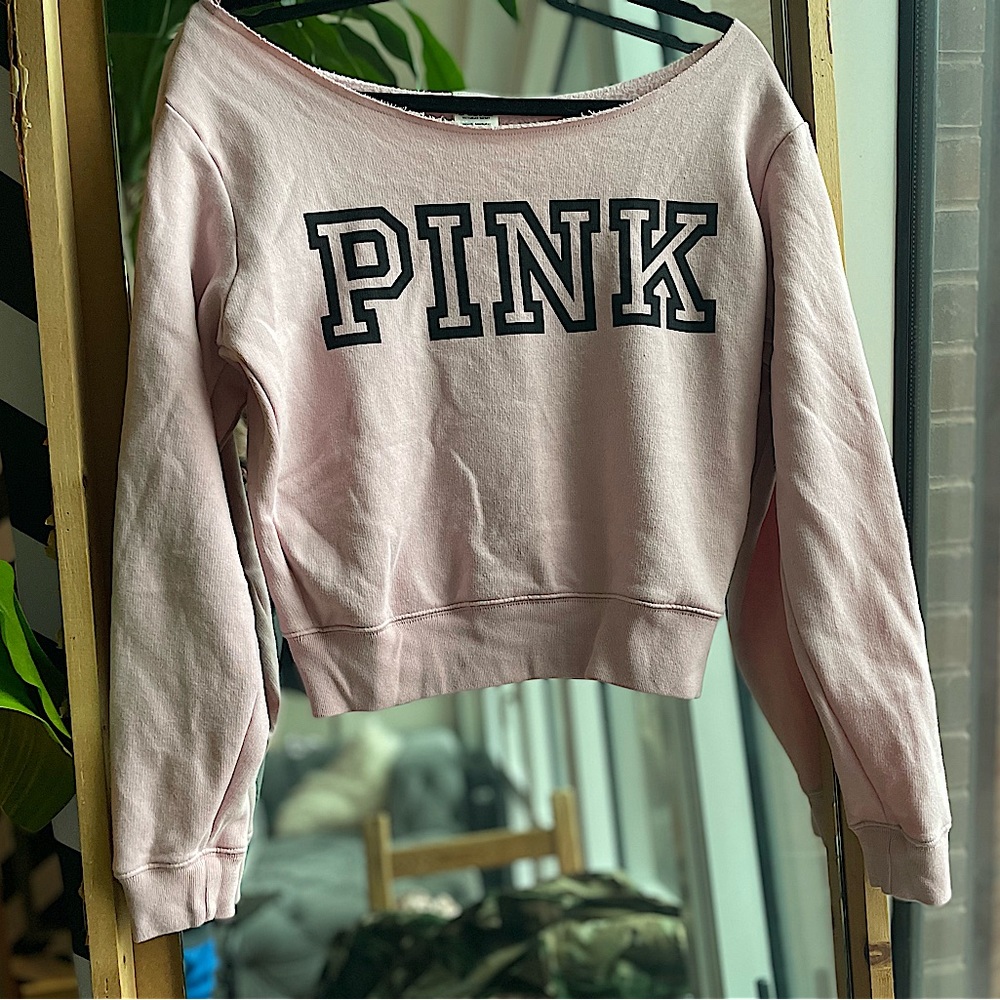 Victoria’s Secret PINK Wide Neck Crop 80s Style Sweatshirt XS